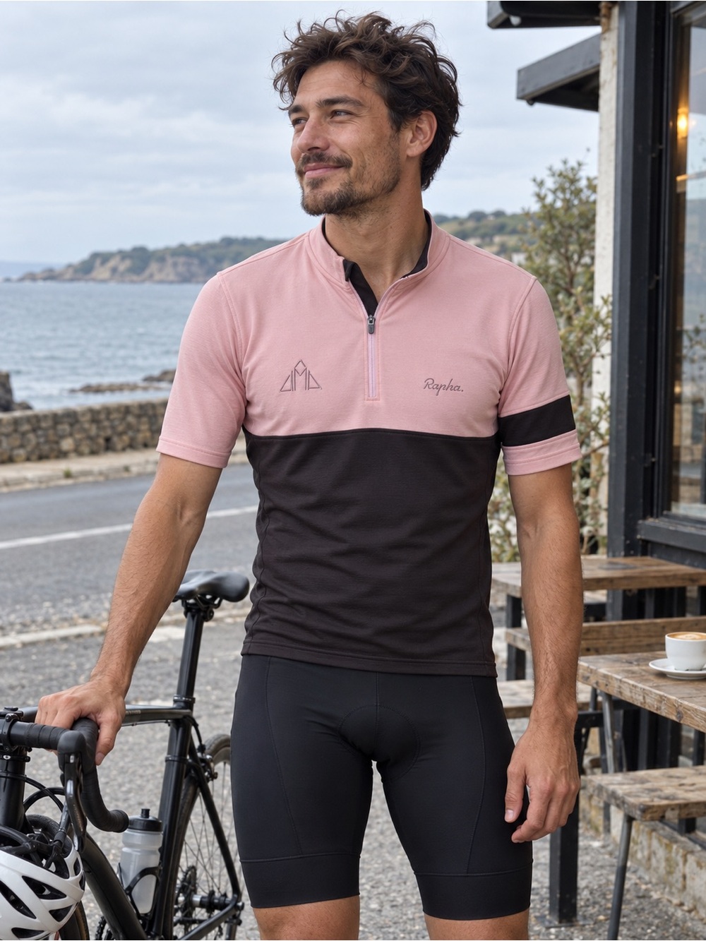 Rapha Large Cycling Jersey Pink Black Colorblock Short Sleeve Quarter Zip